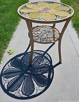full view of wicker side table outdoors