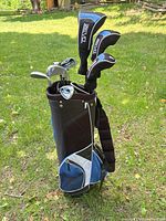 Full view of bag with clubs and headcovers