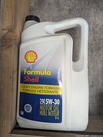Front label of sealed 5 L Shell Formula Shell 5W-30 jug