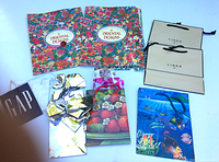 Top view of two Oriental Designs books and assorted gift bags