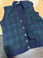 Full view of sweater vest front showing pattern and buttons