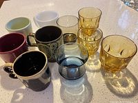 All 10 drinkware pieces together on countertop