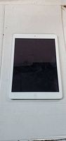 Front view of white-bezel iPad with black screen