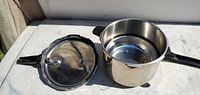 Pot, lid removed, basket visible inside pot