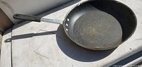 Top view of frying pan showing interior surface and handle