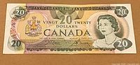 Full obverse view of the 1979 $20 bill showing portrait, coat of arms and denomination