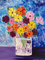 Full view of the acrylic painting showing entire floral composition