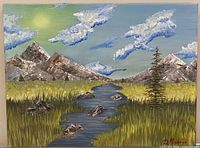 Front view of acrylic landscape painting showing full scene and signature