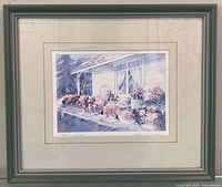 Full view of framed print under glass