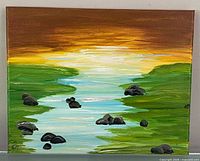 full view of the signed acrylic landscape painting