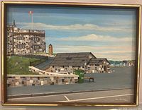 Front view of framed Cabot Tower painting showing full artwork and signature