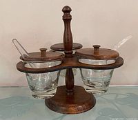 front view of full condiment set on stand