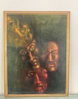 Full view of framed painting showing faces composition