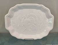 Full view of white ceramic platter with turkey design