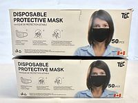 Front view of two stacked TIC mask boxes showing product name, brand and quantity
