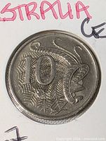 1967 Australian 10 cent coin reverse in flip close-up