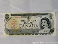 Full view of 1954 Bank of Canada 1 dollar note front side