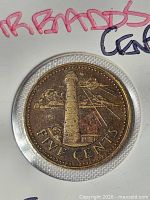 Barbados 5 cents coin reverse with lighthouse