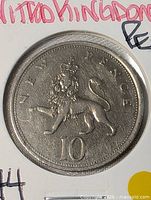Reverse of 1974 UK 10 pence coin showing crowned lion design