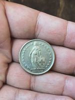 Obverse of 1968 Swiss 2 Franc coin showing Helvetia