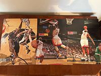 Three posters laid out: Spurs action, Heat dunk, second Heat dunk duplicate