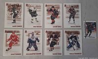 Group shot of all nine hockey cards