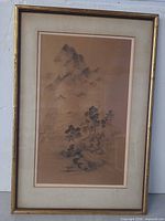 Full view of framed Asian ink wash artwork