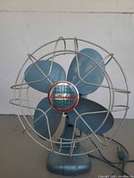 Front view showing Electrohome badge, blue blades, silver cage