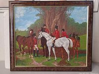 Full view of framed acrylic foxhunt painting