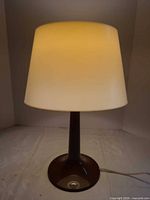 Full lit lamp showing shade and base