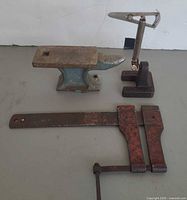 All three items together: mini anvil, bar clamp, helping hand