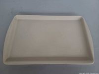 Top view of rectangular beige stoneware baker