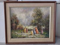 Frontal view of framed oil painting