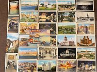 Overview of entire lot showing all postcards laid out