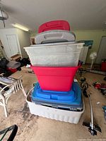 Stack of multiple totes showing colors and sizes