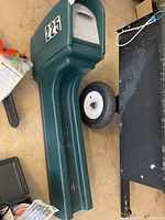 Full view of green Step2 mailbox with attached post and number decals