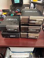 Front and top view showing five Coban DVR units stacked