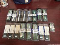 Top-down view of all sealed RAM modules on desk