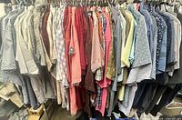 Full rack showing variety of men’s short sleeve button-down shirts