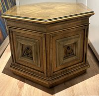 Side table front view with glass top on