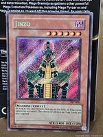 Front of Jinzo Secret Rare card showing foil artwork and stats