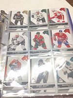 Plastic sleeve page with nine hockey cards featuring Wayne Gretzky and others