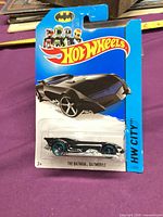 Front of sealed Hot Wheels Batmobile card showing vehicle