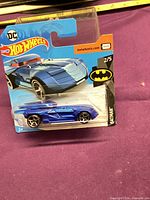 Front of sealed Hot Wheels DC Batman blue die-cast car package