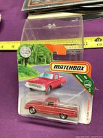 Front of sealed Matchbox 1961 Ford Ranchero blister pack