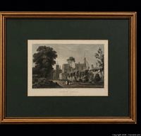 Front view showing entire framed engraving, mat and frame.