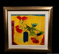 Frontal view of framed artwork showing entire image and frame