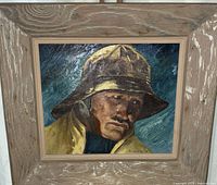 Front view of framed oil painting, full composition visible with signature