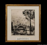 Front view of framed etching showing artwork, mat and frame