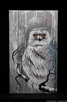Front view of the snowy owl painting showing full artwork and signature area